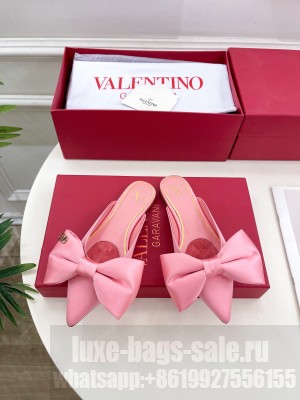 VALENTINO UN CHÂTEAU BOW FLAT MULES SATIN PINK