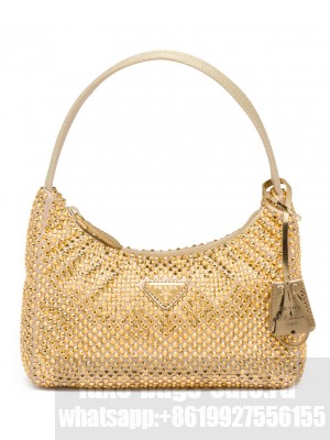 Prada Satin Mini-bag With Crystals 1BC515 Golden