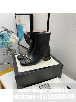 Gucci Women's Black GG Horsebit  Heel 5.5/7.5cm Lambskin Ankle Boot 2021 Collection