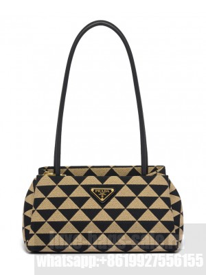 Prada Small Embroidered Fabric Prada Symbole Bag Apricot