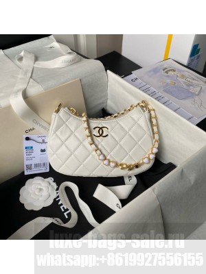 Chanel HOBO HANDBAG Lambskin & Gold-Tone Metal AS3786 white