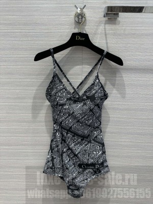Christian Dior ONE-PIECE SWIMSUIT White and Black Technical Fabric with Plan de Paris Motif 02