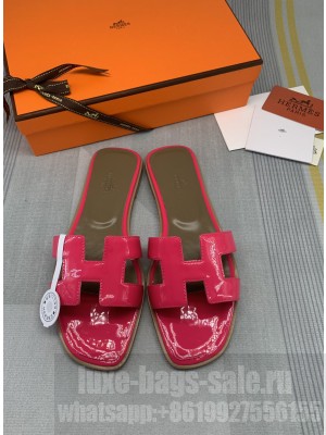 Hermes Oran Patent Calfskin Flat Slide Sandals 117 2022 Collection