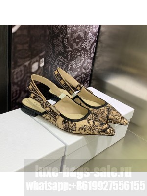 Dior J'Adior Slingback Flats in Beige/Black Multicolor Embroidered Cotton with Jardin Botanique Motif 2023