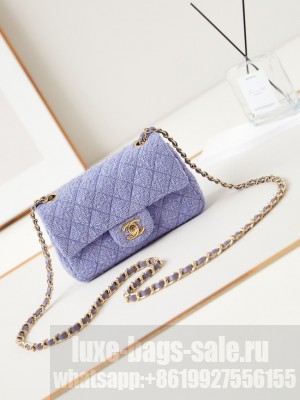 Chanel MINI CLASSIC HANDBAG Wool Tweed & Gold-Tone Metal A69900 Purple