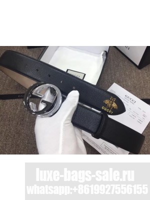 Gucci Width 4cm Leather Belt with Black/Silver Interlocking G Buckle