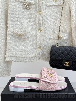 Chanel Crochet Flat Slides Sandal with Foldover G45474 Pink 2025