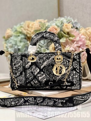 MEDIUM DIOR LADY D-JOY BAG Black Plan de Paris Embroidery M0540O