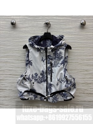 Chiristian Dior Dioriviera Hooded Vest White and Blue Toile de Jouy Palms Jacquard Technical Taffeta