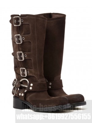 Miumiu Women's Suede Boots Dark Coffee