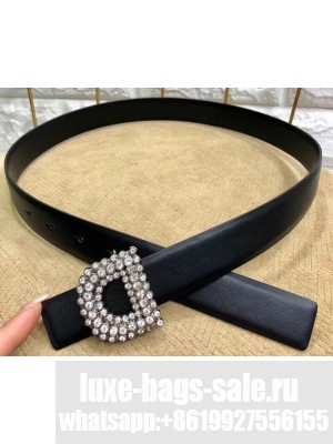 Dior Width 3cm Crystal D Buckle Belt Black