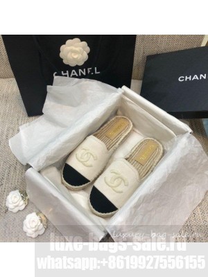 Chanel Denim Espadrilles Mules G37482 White  2021 Collection