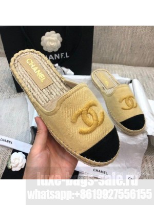 Chanel Denim Espadrilles Mules G37482 Yellow  2021 Collection