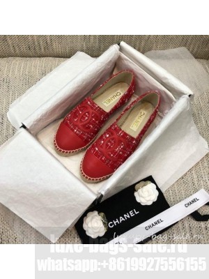 Chanel Tweed Flat Espadrilles G29762 Red  2021 Collection