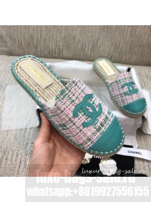 Chanel Tweed Espadrilles Mules G37482 Green  2021 Collection