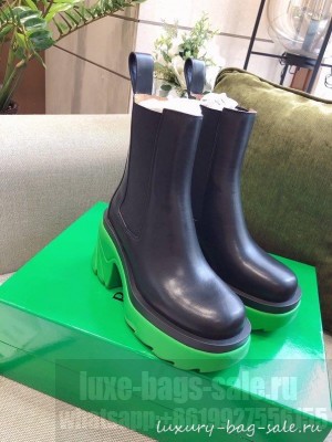 Bottega Veneta Flash Calfskin Short Boots 9.5cm Black/Green 2021 Collection