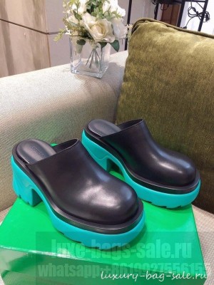 Bottega Veneta Flash Calfskin Mules 9.5cm Black/Blue 2021 Collection
