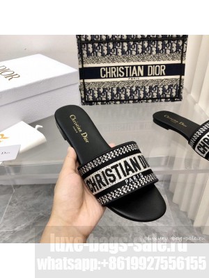 Dior Dway Slide With Crystal Embroidered Cotton Black 2022 Collection