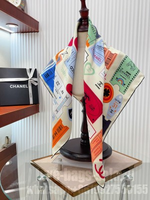 CHANEL SILK TWILL  SQUARE SCARF 90 × 90 cm
