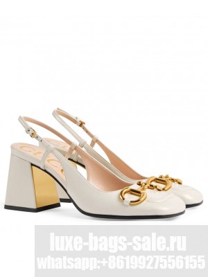 GUCCI 643892 Horsebit leather 7.5cm slingback pumps White