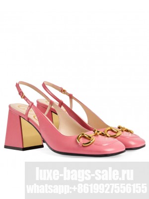 GUCCI 643892 Horsebit leather 7.5cm slingback pumps Pink