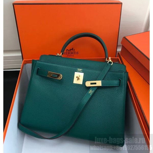 Hermes Kelly 25 Bag in Calf Leather with Gold Hardware Emerald Green